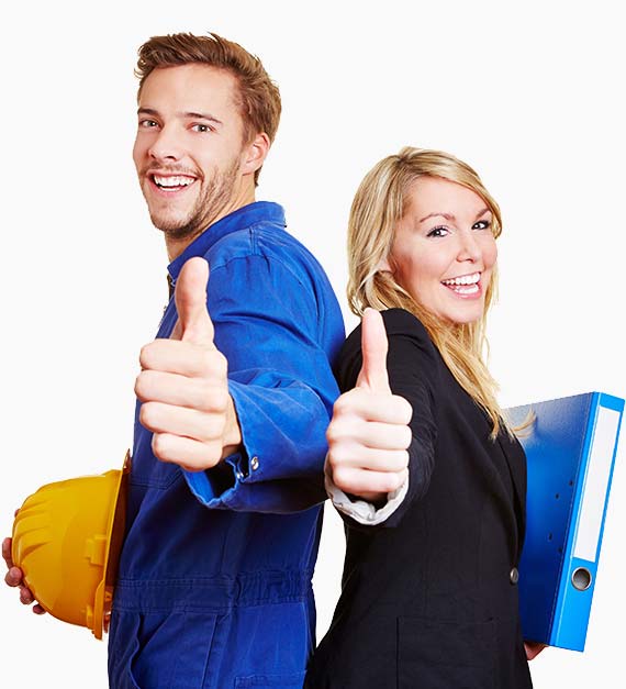 contractor and business woman giving a thumbs up
